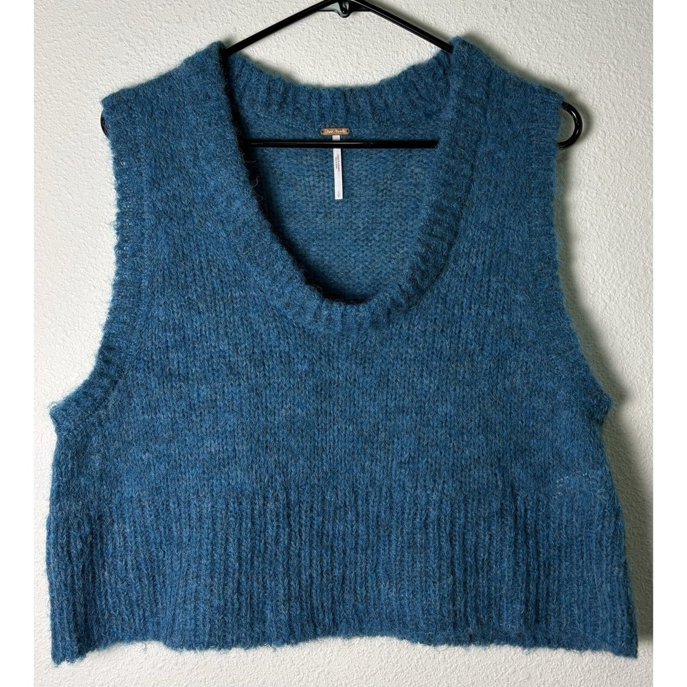 Free People Dream Maker Alpaca Blend Vest Teal Green Biscay Bay S Preppy Boho - Picture 5 of 10
